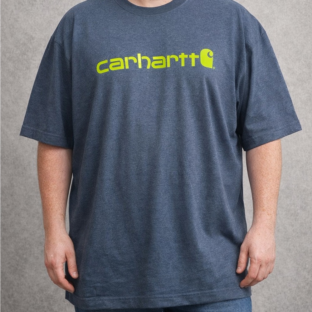 Carhartt Graphic Logo T-Shirt XL Loose Fit Blue Neon Spellout Workwear Tee